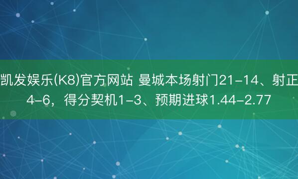 凯发娱乐(K8)官方网站 曼城本场射门21-14、射正4-6，得分契机1-3、预期进球1.44-2.77
