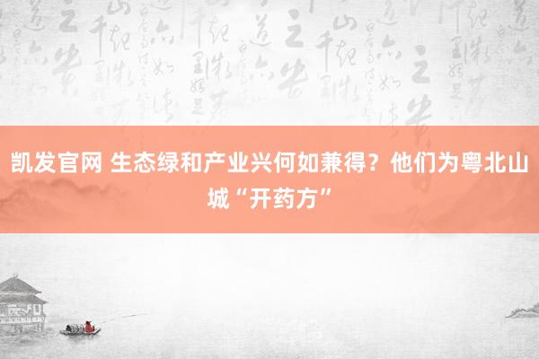 凯发官网 生态绿和产业兴何如兼得？他们为粤北山城“开药方”